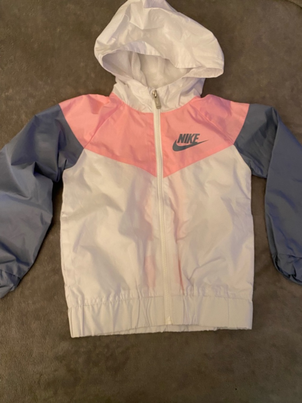 Nike Pink, White & Light Gray Girls' Hooded Windbreaker Jacket